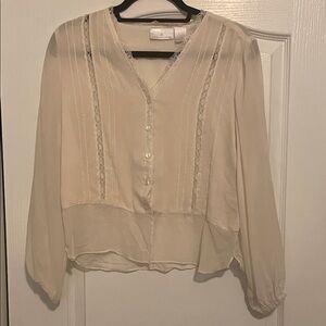 Soft Surroundings Cream Blouse with Lace Detail